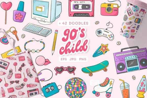 Download 42 Y2K DOODLES and 5 PATTERNS COLLECTION - Pattern Collection