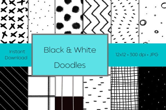 Download Black and White Doodle Digital Paper - Black Collection