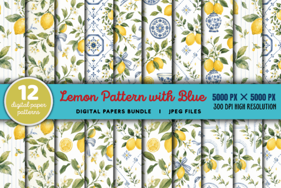 Download Lemon Pattern with Blue Bundle - Pattern Collection