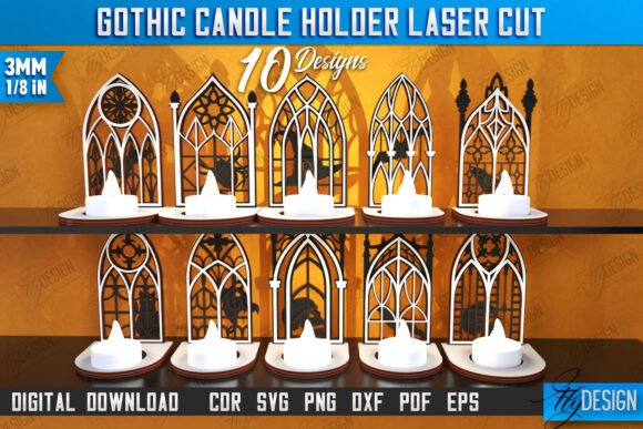 Download Gothic Candle Holders Laser Cut Bundle - Candle Collection