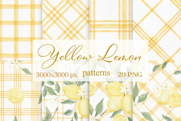 Download Watercolor Checkered Lemon Pattern Set - Pattern Collection