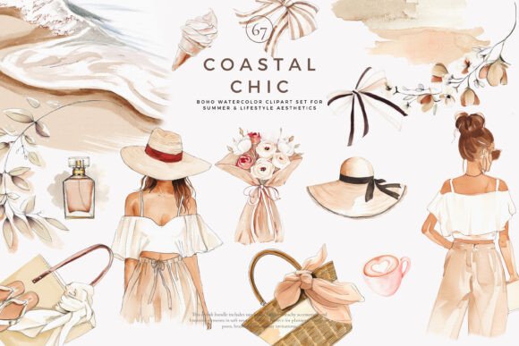 Download Boho Clipart Summer Fashion Coastal Set - Summer Collection