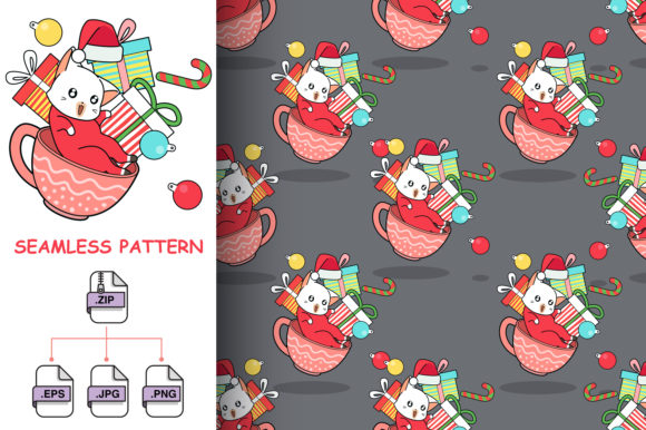 Download Seamless Christmas Cat in Cup Pattern - Pattern Collection