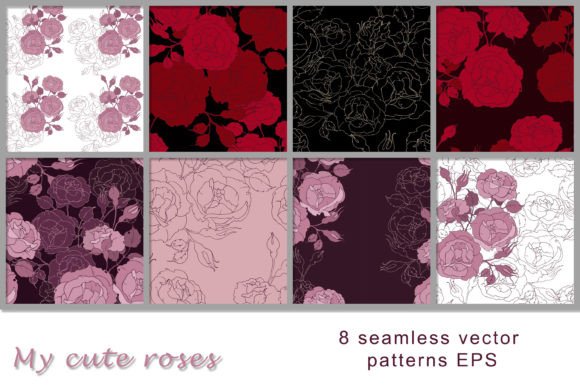 Download 8 Vector Floral Seamless Patterns of Ros - Pattern Collection