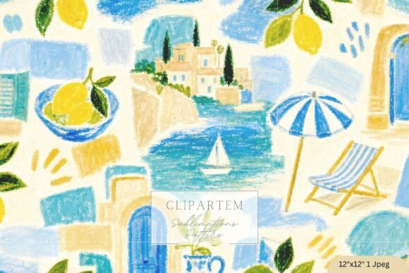 Download Mediterranean Summer Pattern Blue Lemons - Pattern Collection