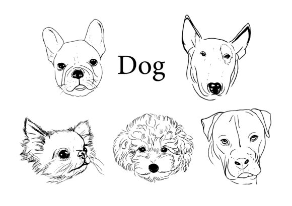 Download Dog Set Line Art Black and White Clipart - Black and white clipart Collection