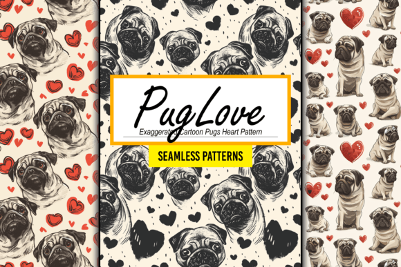 Download Exaggerated Cartoon Pugs Heart Pattern - Pattern Collection