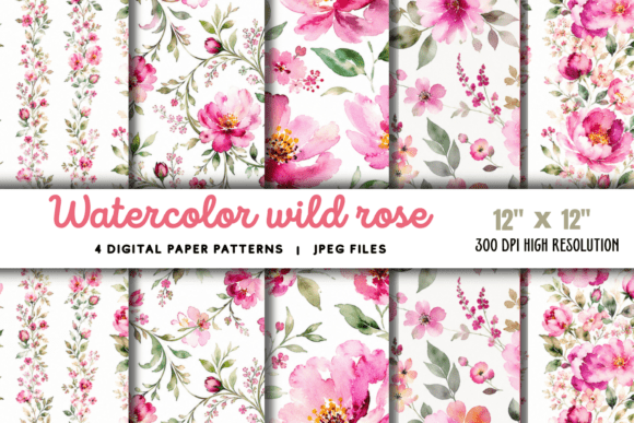 Download Watercolor Wild Rose Pattern 1 - Pattern Collection