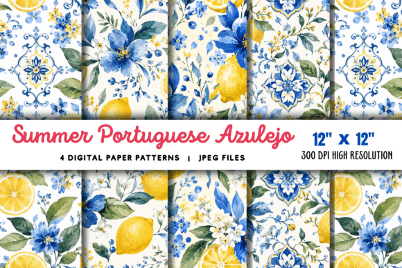 Download Summer Portuguese Azulejo Lemon Pattern - Pattern Collection