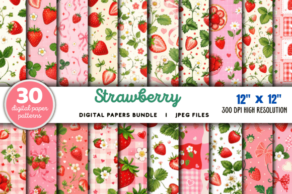 Download Strawberry Digital Paper Pattern Bundle - Pattern Collection
