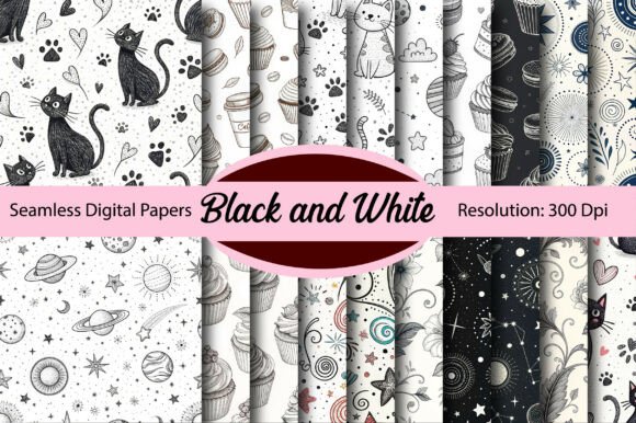 Download Black and White Seamless Digital Paper - Black Collection