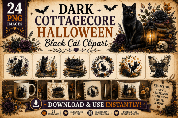 Download Dark Cottagecore Halloween Black Cat - Premium Resources