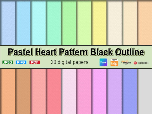 Download Pastel Heart Pattern Black Outline - Pattern Collection