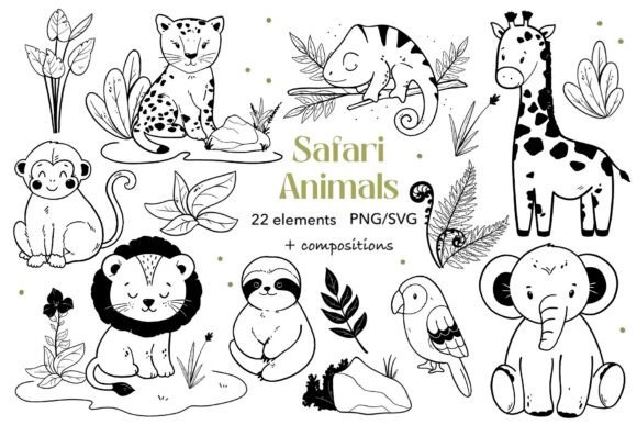 Download Safari Animals Black and White Clipart - Black and white clipart Collection