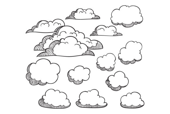 Download Black and White Doodle Clouds - Black Collection