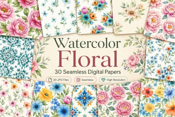 Download Watercolor Floral Pattern Digital Paper - Pattern Collection