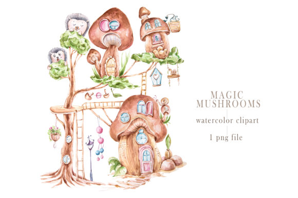 Download Watercolor Magic Mushroom House Clipart. - Magic mushroom Collection