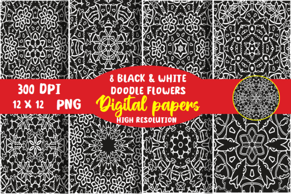 Download Black and White Doodle Digital Paper - Black Collection