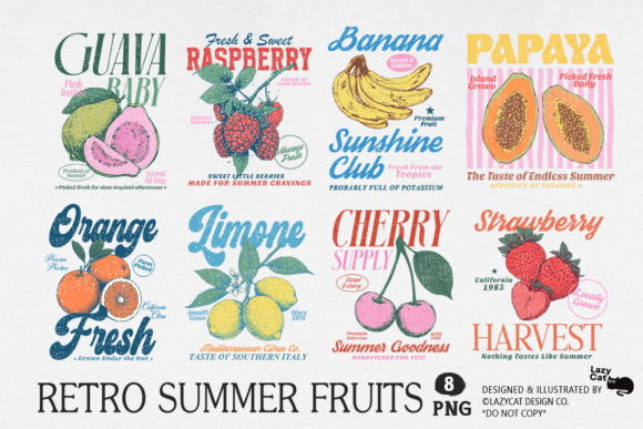 Download Retro Summer Fruits PNG Bundle - Premium Resources
