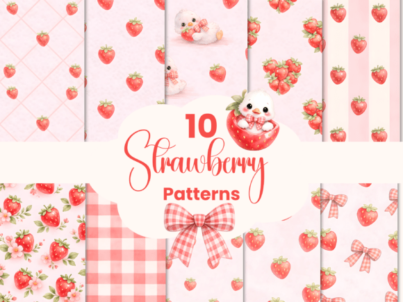 Download Watercolor Sweet Strawberry Patterns - Pattern Collection