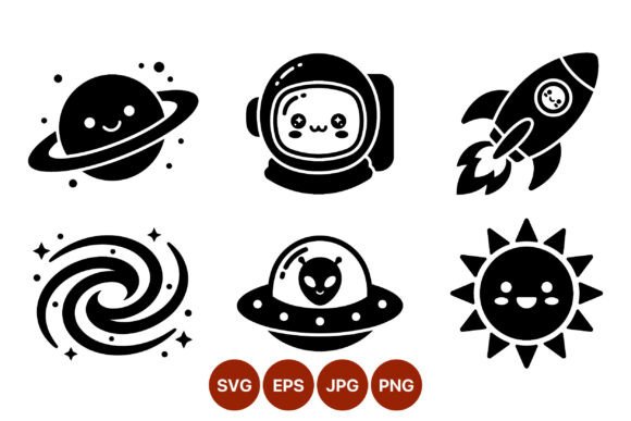 Download Kawaii Space Black White Icons - Black Collection