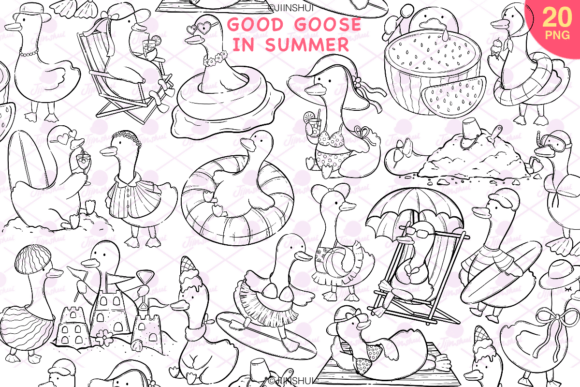 Download Summer Goose Sea Beach Digital Stamp - Summer Collection