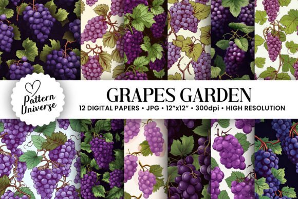 Download Grapes Fruit Pattern Digital Papers - Pattern Collection