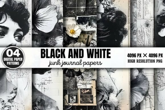 Download Black and White Junk Journal Paper Patte - Black Collection
