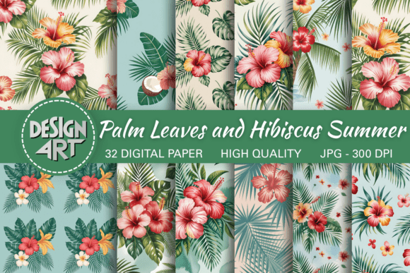 Download Palm Leaves and Hibiscus Summer Pattern - Pattern Collection