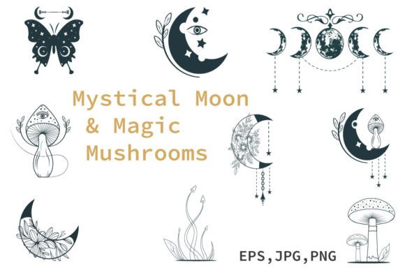 Download Mystical Moon &amp; Magic Mushrooms Set - Magic mushroom Collection