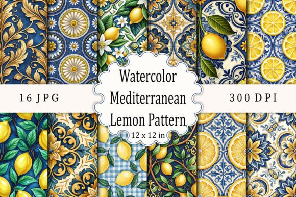 Download Watercolor Mediterranean Lemon Pattern - Pattern Collection