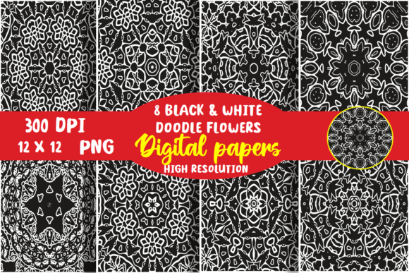 Download Black and White Doodle Digital Paper - Black Collection