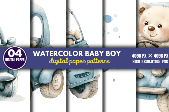 Download Watercolor Baby Boy Scenes Paper Pattern - Pattern Collection