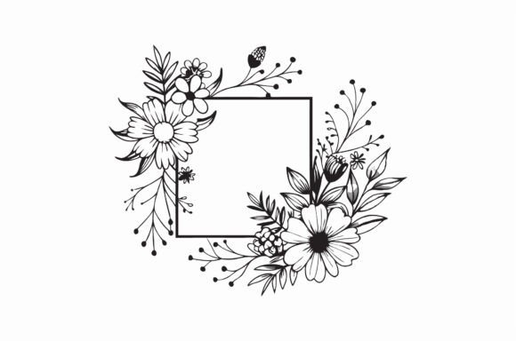 Download Minimalist Black and White Floral Frame - Black Collection