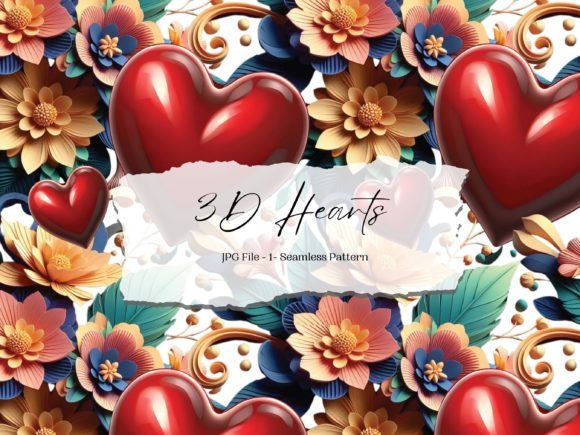 Download 3D Hearts and Flowers Seamless Pattern - Pattern Collection