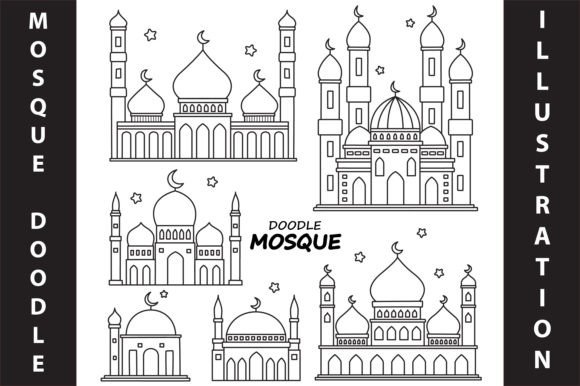 Download Mosque Black and White Doodle Vector - Black Collection