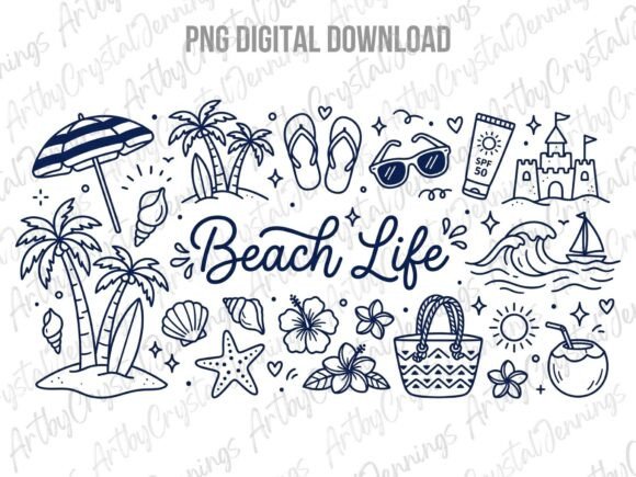 Download Hand Drawn Summer Beach Life Doodles PNG - Summer Collection
