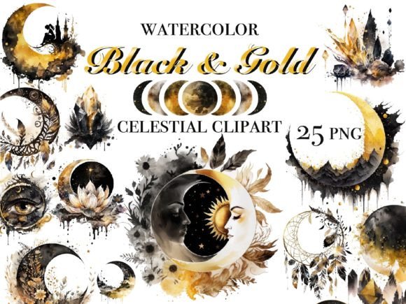 Download Black and Gold Celestial Clipart - Black Collection