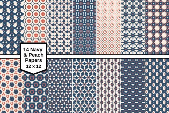 Download Navy Blue and Peach Pattern Papers (1) - Pattern Collection