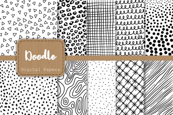 Download Black and White Doodle Papers - Black Collection