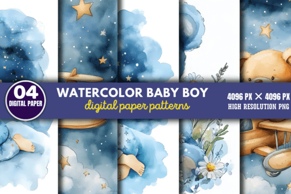 Download Watercolor Baby Boy Scenes Paper Pattern - Pattern Collection