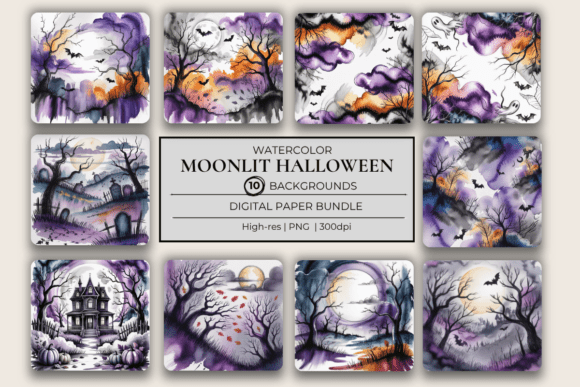 Download Purple &amp; Black Watercolor Spooky Papers - Black Collection